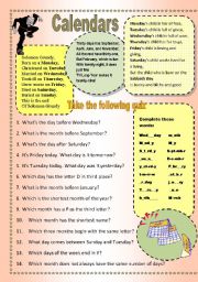 English Worksheet: Calendar Quiz or game