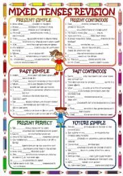 Mixed Tenses Revision (B&W + KEY included)