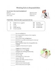English Worksheet: Wedding roles and responsibilites