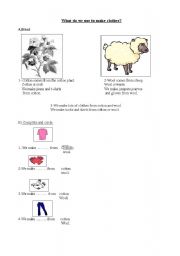 English worksheet: clothes and fabrics