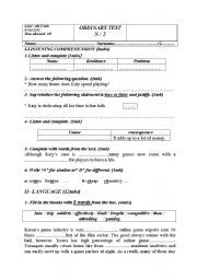 English Worksheet: ordinary test for 4th form arts