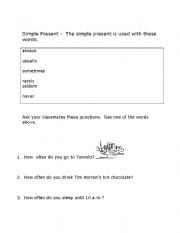 English worksheet: Adverbs of Frequency in the Simple Present Tense