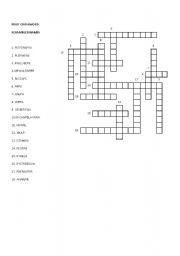 English worksheet: Fruit scrambled names crossword