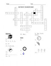 English worksheet: Review Crossword