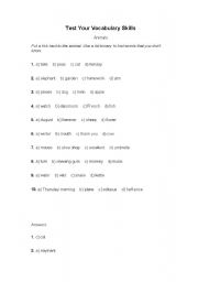 English Worksheet: Vocabulary-Animals