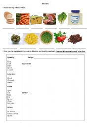 English Worksheet: A delicious sandwich recipe!