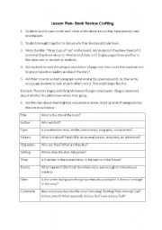 English Worksheet: Book report- writing lesson plan