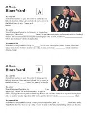 English Worksheet: Hines Ward jigsaw biography - Past tense questions