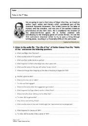 English Worksheet: Edgar Allan Poe The Black Cat 1