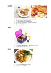 English Worksheet: Meals speaking activity