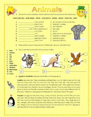 English Worksheet: ANIMALS AND THEIR BODY PARTS