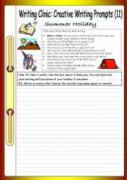 English Worksheet: Writing Clinic - Creative Writing Prompts (11) - Summer Holiday