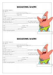 English Worksheet: welcome back!