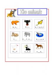 English worksheet: The animals