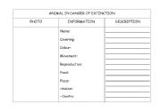 English worksheet: Animals in danger of extinction