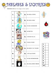 English Worksheet: Diseases and njuries