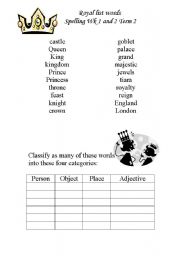 English worksheet: Royal Spelling words