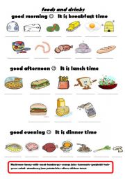 English Worksheet: foods and drinks-greetings