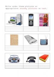 English Worksheet: Means of communication: pictures, sounds or text