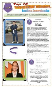 English Worksheet: JOBS - READING ACTIVITY (3 pages) - TOP 10 YOUNGEST INTERNET MILLIONAIRES + Activities and Texts for reading Part  2 of 2