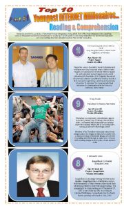 JOBS - READING ACTIVITY (2 pages) - TOP 10 YOUNGEST INTERNET MILLIONAIRES + Activities and Texts for reading Part 1 of 2