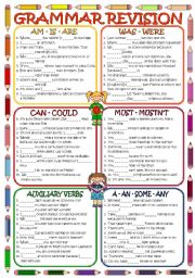 English Worksheet: Grammar Revision (1)  *B&W + KEY included*