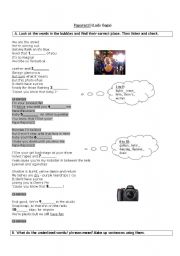 Paparazzi (Lady Gaga) worksheet