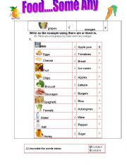 English Worksheet: Food...Some Any