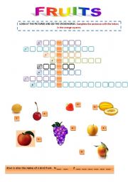 English Worksheet: FRUITS CROSSWORD