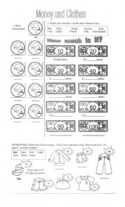 English Worksheet: Money and Clothes Exercise