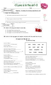 English Worksheet:  Love is the air by John Paul Young