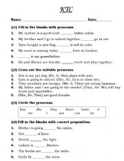 English worksheet: Pronouns and Prepositions Practice