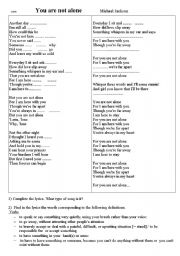 English Worksheet: You are not alone . Michael Jackson
