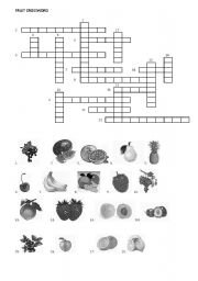 English worksheet: Fruit intermediate crossword with pictures