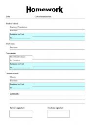 English Worksheet: Homework Assignment Sheet