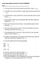 English worksheet: Find the difference worksheet for year 3