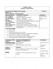 English Worksheet: English Lesson plan