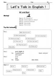 English Worksheet: 10 ways to say hi and 8 to say bye