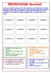 English Worksheet: PREPOSITIONS OF PLACE GAME