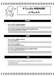 English Worksheet: A Terrible Mishmash of Words 2: some, any, no, every...
