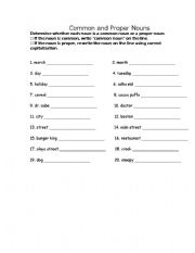 English worksheet: Common and Proper Nouns