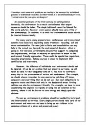 English Worksheet: Environment