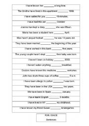 English Worksheet: Since / For
