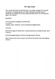 English Worksheet: Hot dog recipe