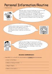 English Worksheet: Personal Information reading comprehension