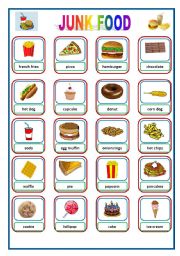English Worksheet: JUNK FOOD - Pictionary / Flashcards