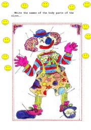 English Worksheet: Body Parts- Clown