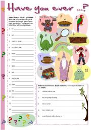English Worksheet: Present Perfect: Have you ever ...?