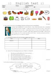 English Worksheet: written test - eating habits - food