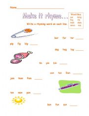 English worksheet: Rhyming